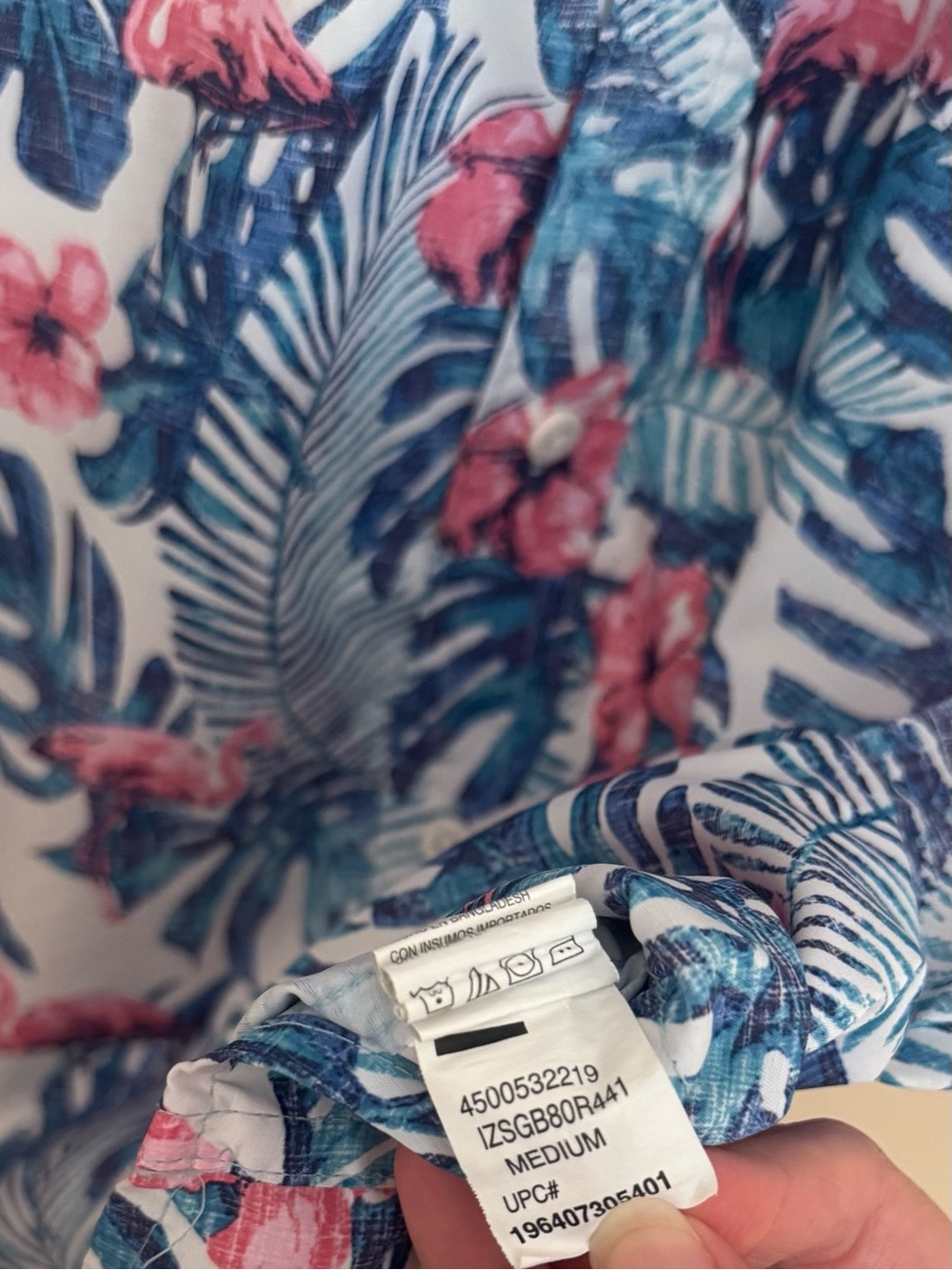 IZOD Saltwater Vented Fishing Shirt Men’s Medium Flamingo Tropical Button Up - Picture 5 of 6